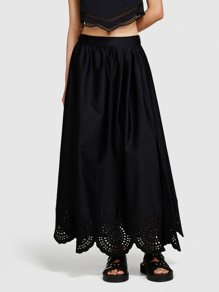 Midi skirt with lace - women's midi skirts - Black | Sisley image number 4